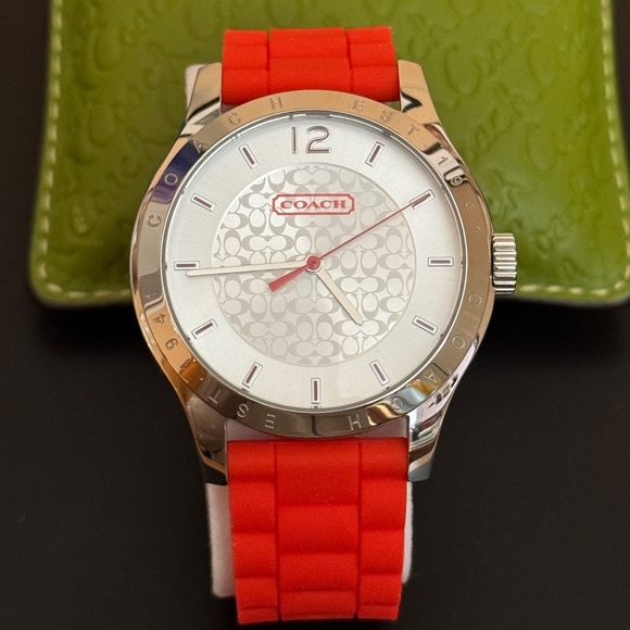 COACH Maddy Silicone Strap Signature Watch - Orange, Silver Stainless Case - Picture 9 of 11